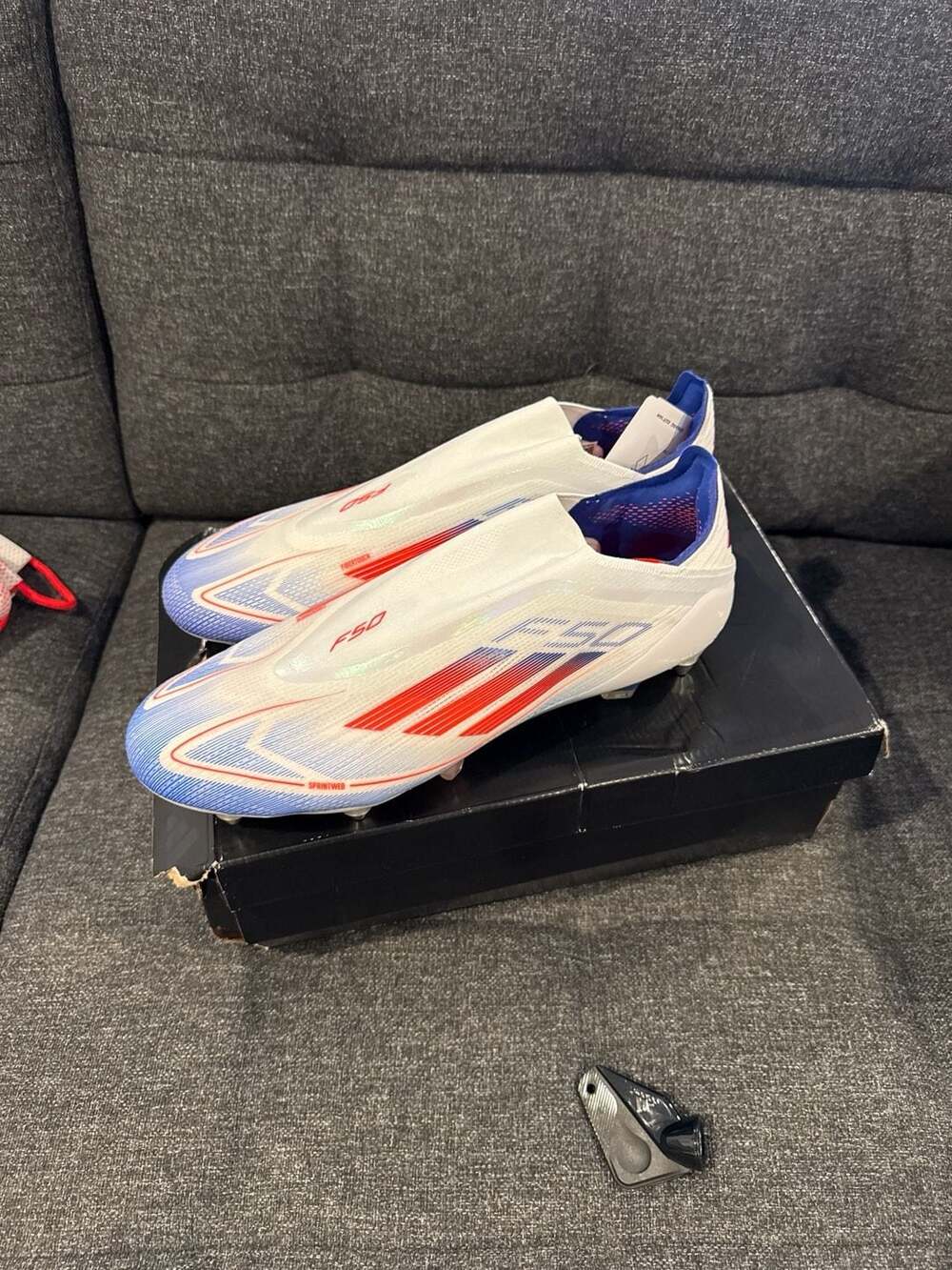 11.5M - adidas F50 Elite Laceless SG Soft Ground Soccer Cleats White/ Red/ Blue